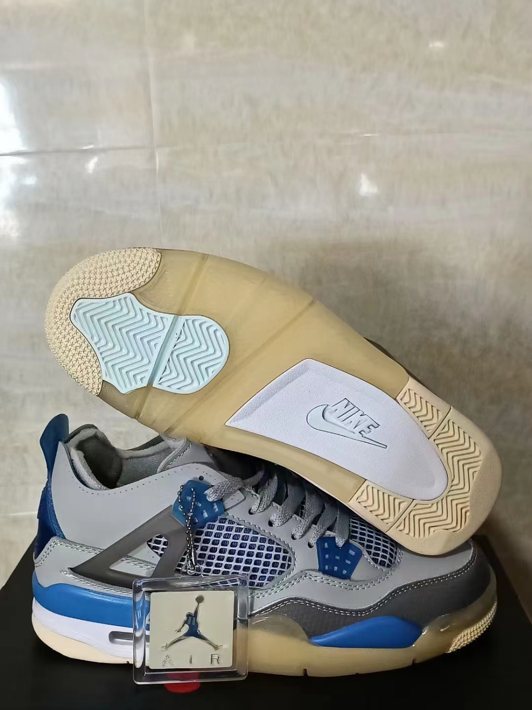 2021 Air Jordan 4 Grey Blue Beign Shoes - Click Image to Close